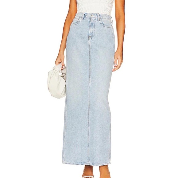 GRLFRND mara Pencil denim Skirt With Back Slit in Holmby Hills sz 25 - Picture 1 of 5